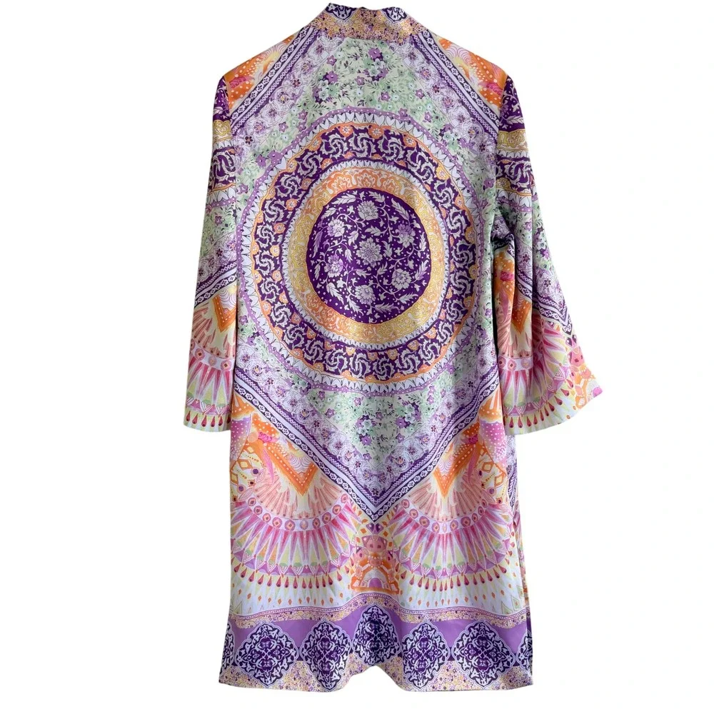 Chico's Colorful Mandala Print Open Front Kimono Womens‎ 2  US Large Bloomcore